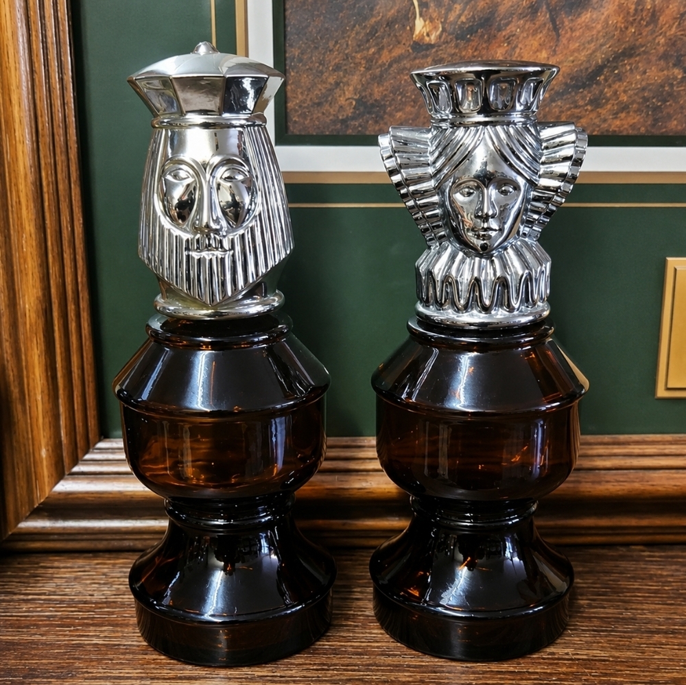 Avon Amber Glass Bottles with Silver-Tone Finials-Set of 2